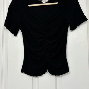 LNA Black Ruched Short Sleeve Top